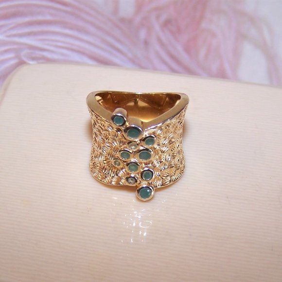Ross Simons Sterling Silver Vermeil Chrysoprase and Crystal Fashion Ring - Picture 4 of 8